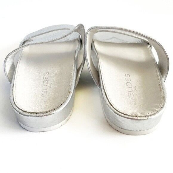 J Slides Edie Sandals Silver Leather Platform Slip On Double Strap in Size 7.5 - Picture 11 of 15